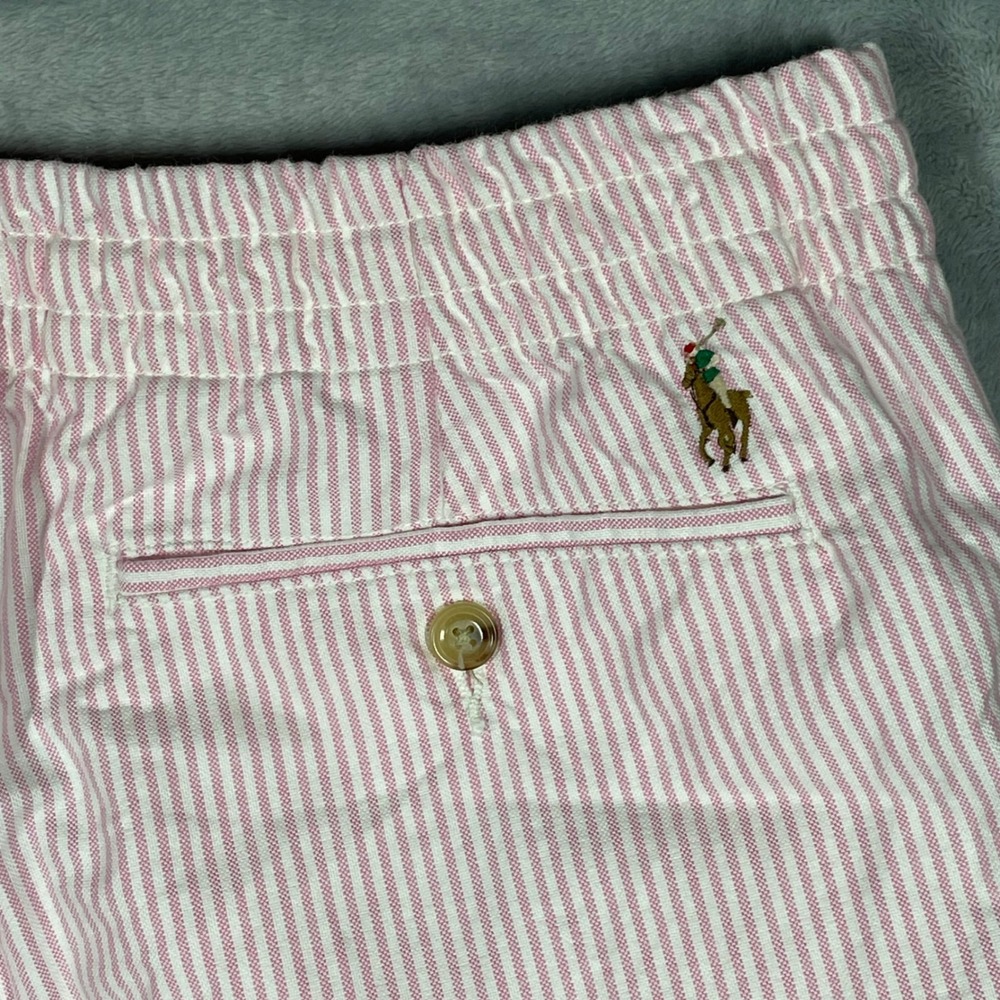 Polo Ralph Lauren Mens Pink White Seersucker Striped Drawstring Pants Medium